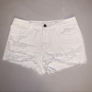 Distressed White Shorts